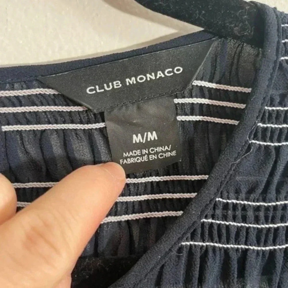 Club Monaco Aqua Stripe Luceenie Sheer Peplum Top Medium - Picture 8 of 9